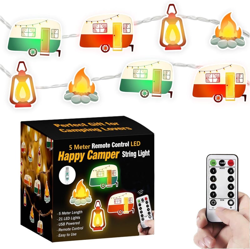 Haigoo Camper String Lights RV Camper Lights for Outside,16.5 ft USB Funny Camping Gifts 21 Led with Remote&Timer,Travel Trailer Party Lights Happy Camper Gifts for RV Awnings,Camping, Birthday - Image 1